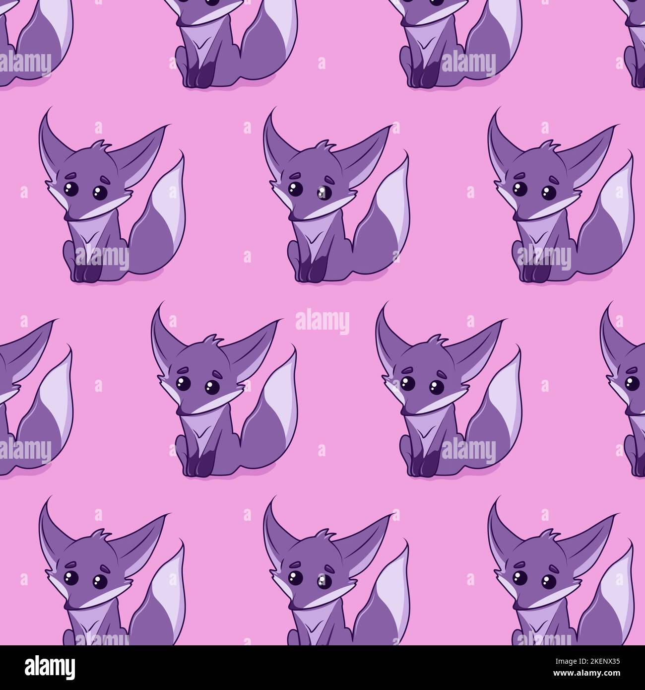 Seamless cartoon pattern with cute purple fox. Stock Vector