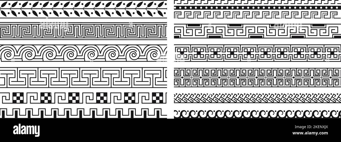 Ancient greek ornaments seamless pattern. Greece neoclassical architecture frame. Border repeat design, architectural roman mediterranean decent Stock Vector