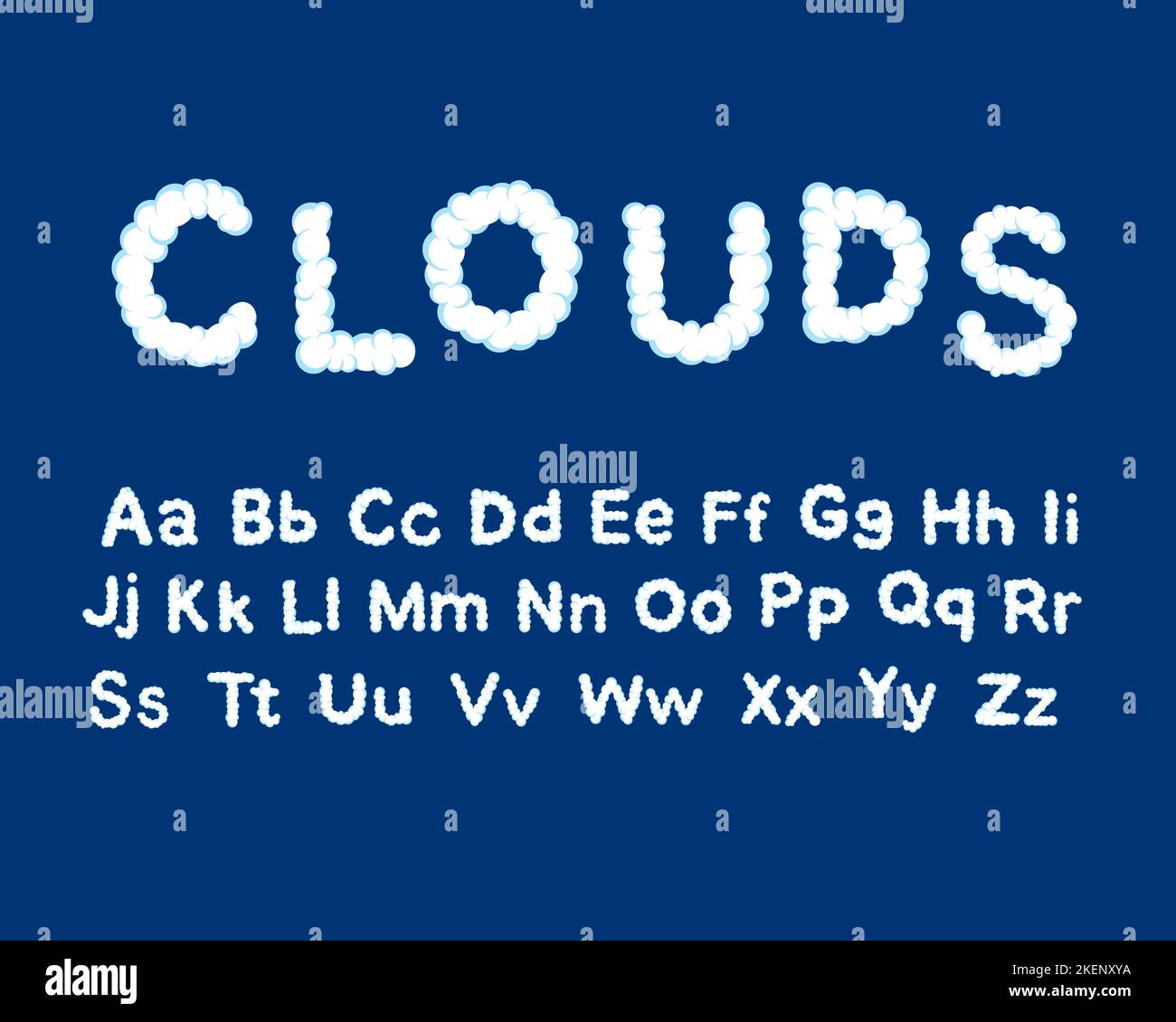 Kids Cloud Font English Alphabet Letters Abc Of White Clouds In Blue