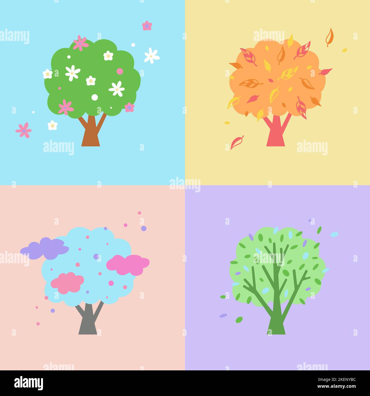 Vector illustration in pastel colors. Seasons trees at different times