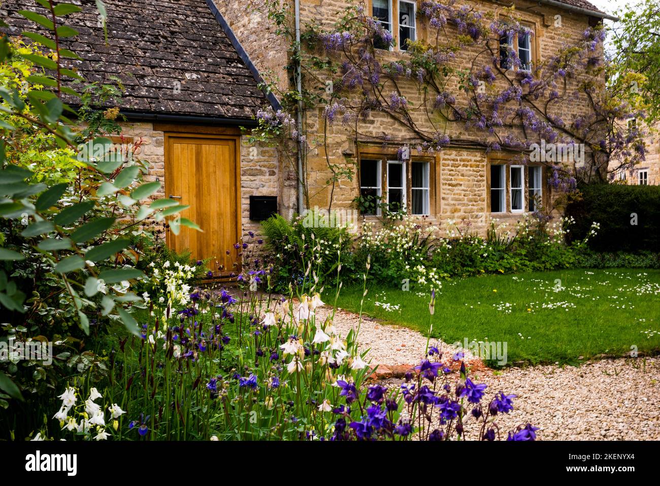 Cosy cottage draped in Wisteria in Broadwell, England Stock Photo Alamy