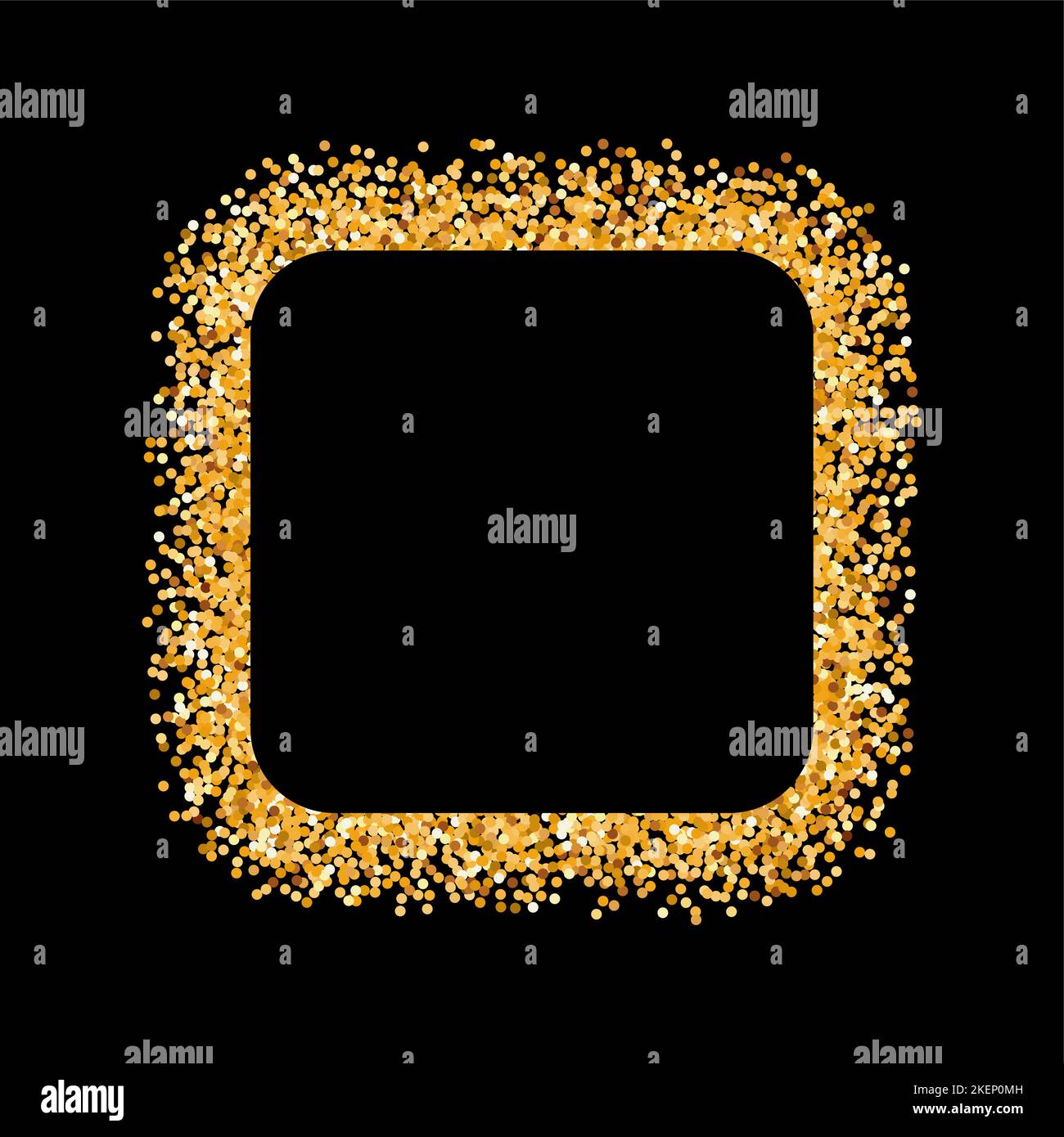 Golden Glitter Frame in the Form of Square on Black Background Stock ...