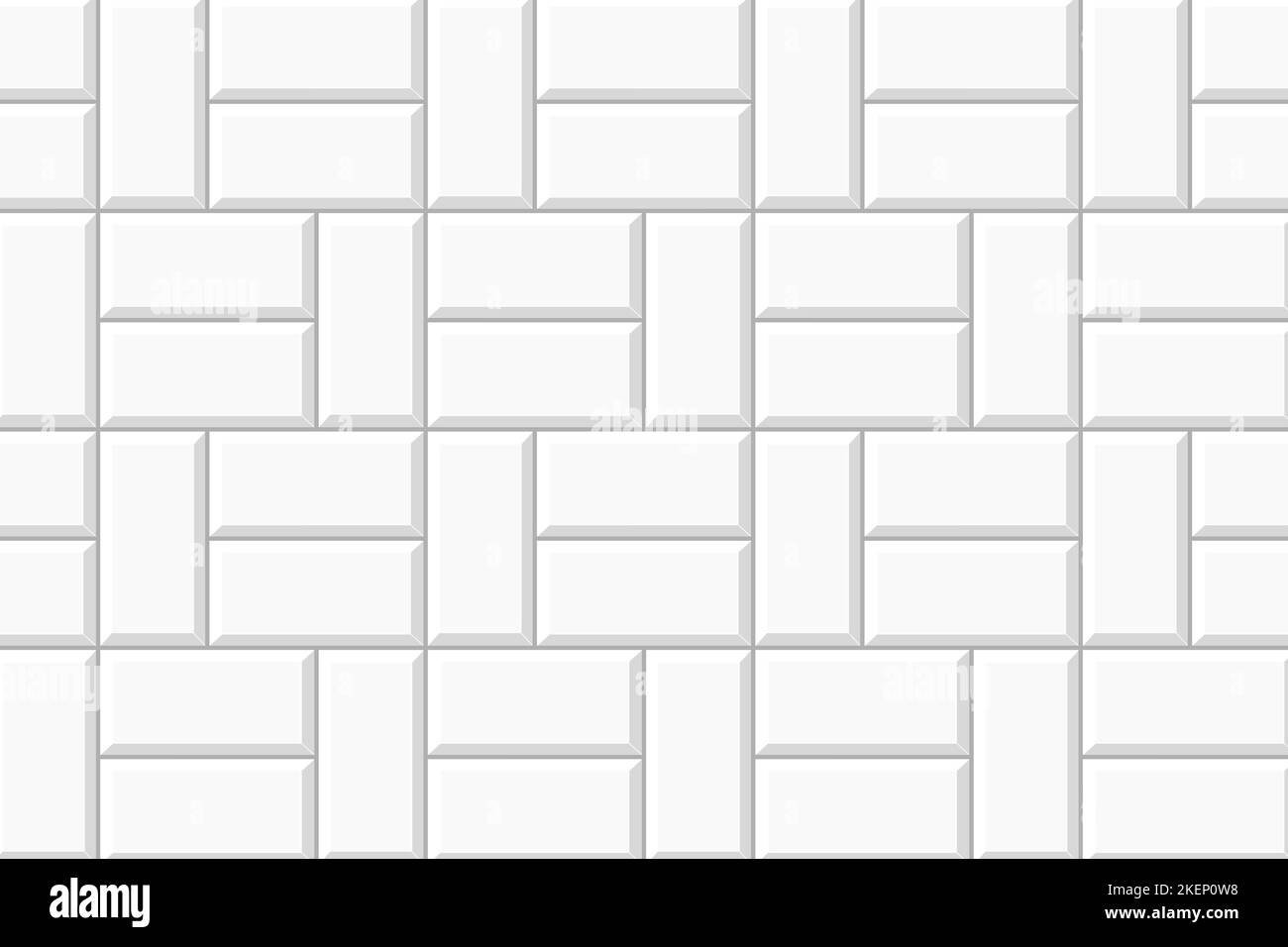White basket weave tile mosaic layout. Stone or ceramic brick wall