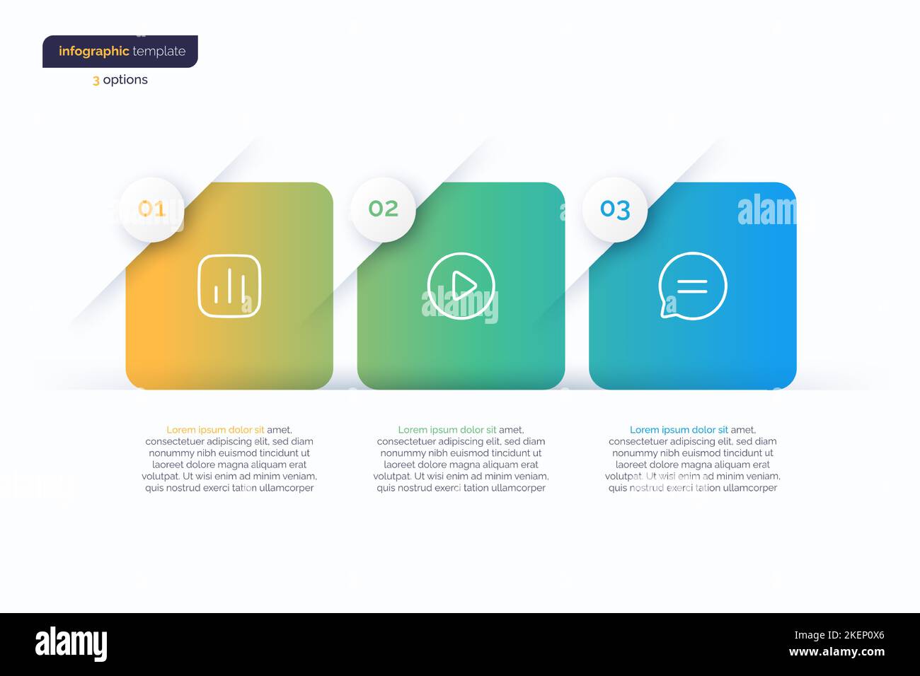 Abstract vector gradient minimalistic infographic template composed of 3 rounded squares Stock Vector
