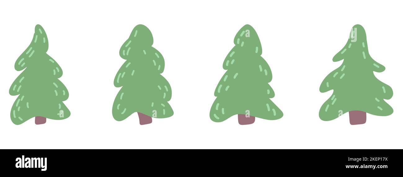 Christmas tree icon. Set of cute fir tree icons on white background ...