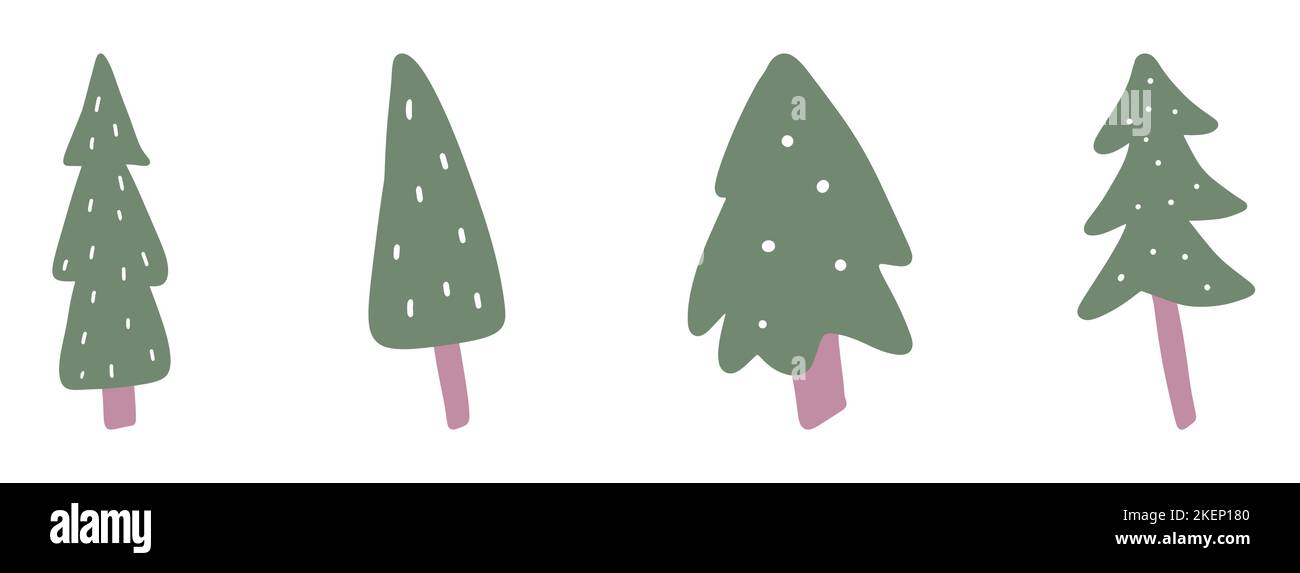 Christmas tree icon. Set of cute fir tree icons on white background ...
