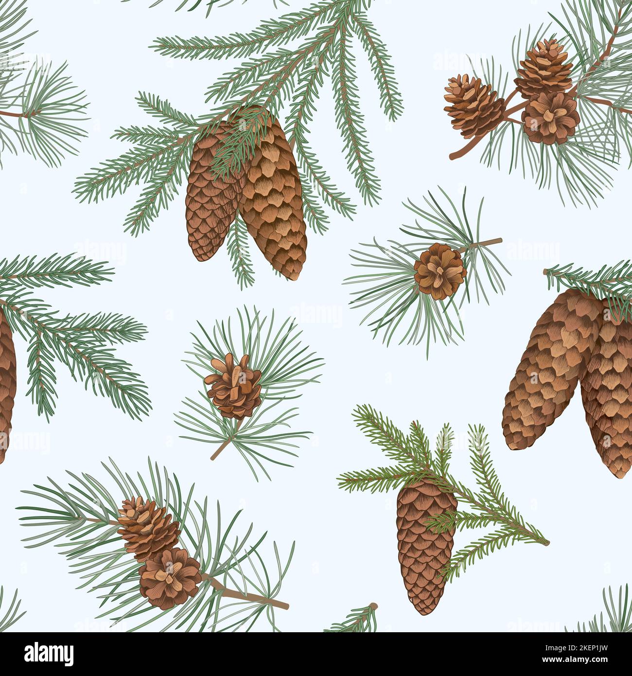 Christmas holiday seamless floral pattern with spruce, pine and cones ...