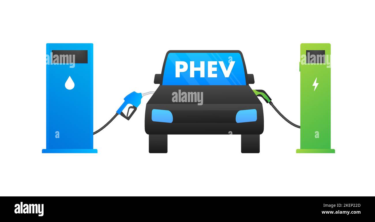 PHEV icon. Plugin hybrid electric vehicle. Electric energy and fuel