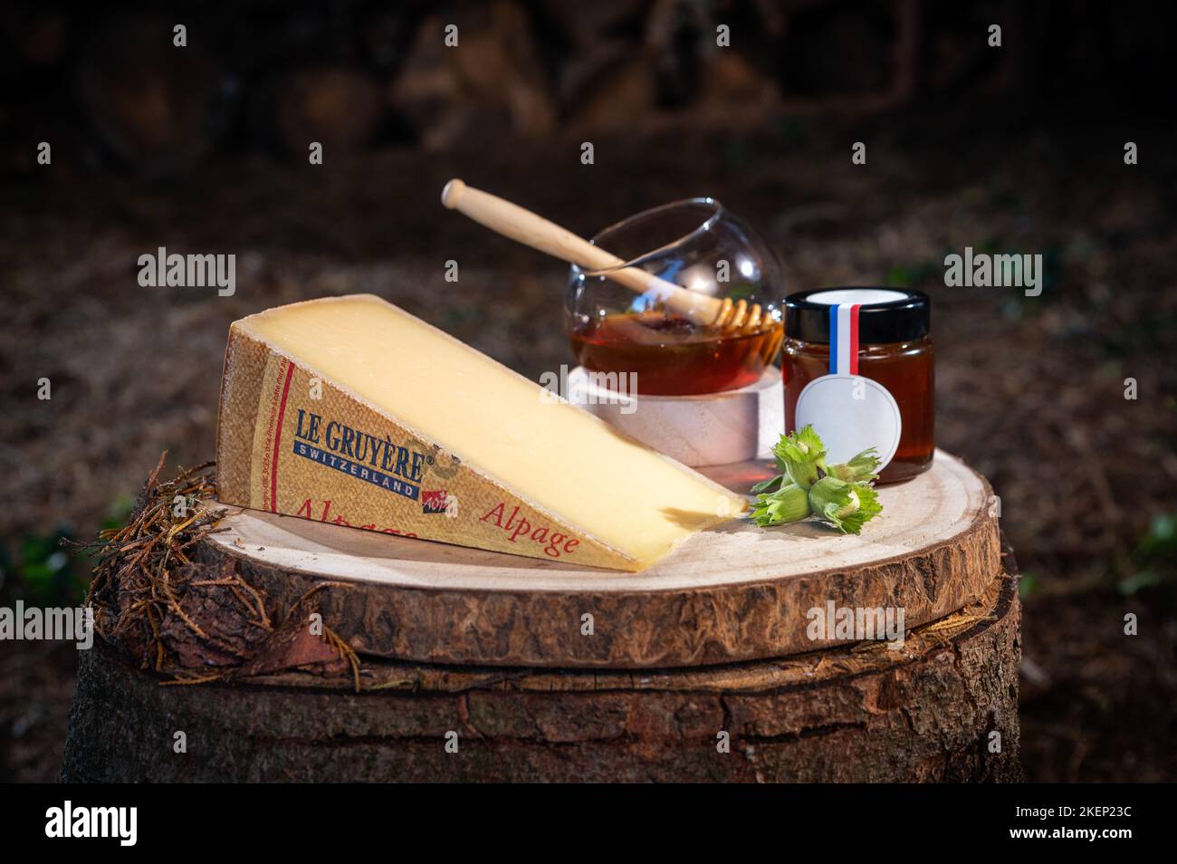 July 12 2022, Lyon, France Tasted famous swiss cheese, Le Gruyere d