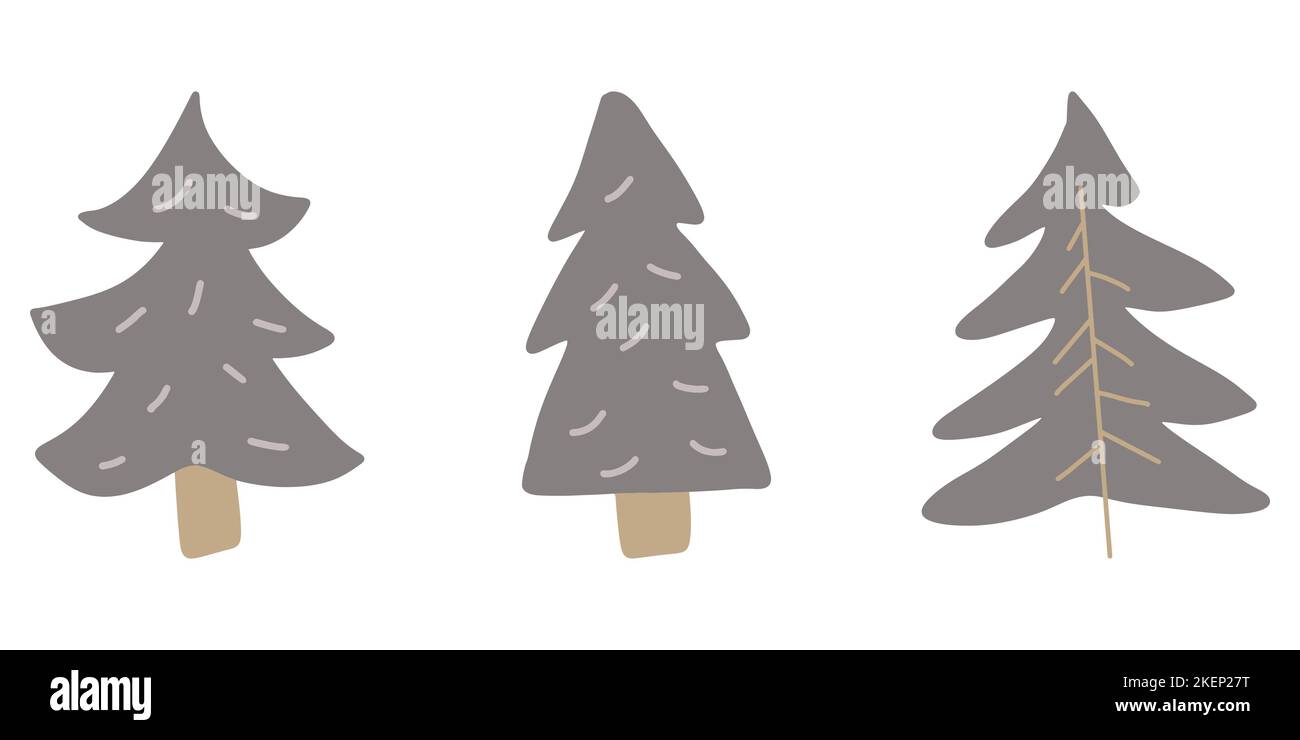 Christmas tree icon. Set of cute fir tree icons on white background ...