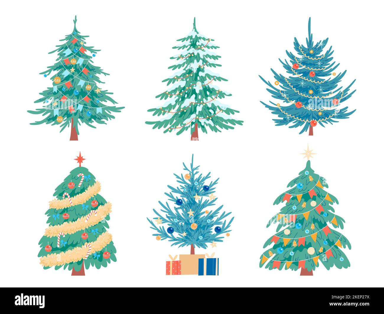 Decorated Christmas tree. Vector, isolated on white background Stock ...