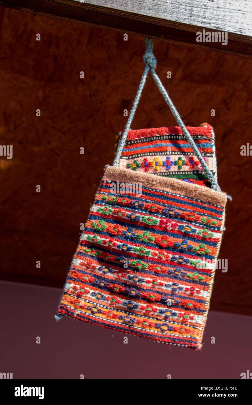 Traditional style handmade woven bags made of fabric Stock Photo Alamy