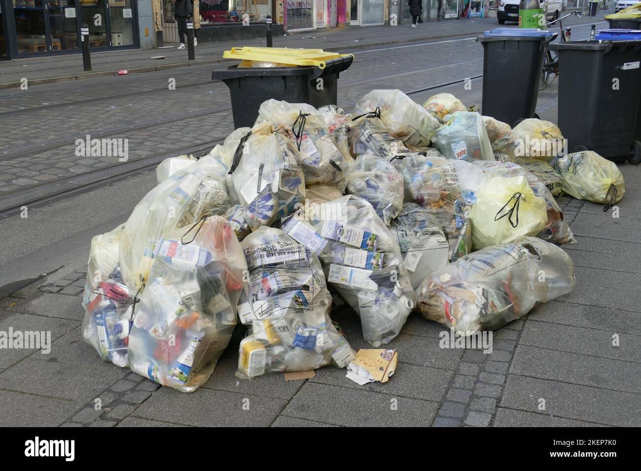 Yellow bags for plastic waste, Germany Stock Photo Alamy