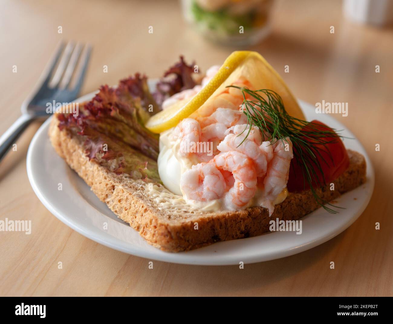 Räkmacka, shrimp sandwich, Stockholm (Sweden) Stock Photo