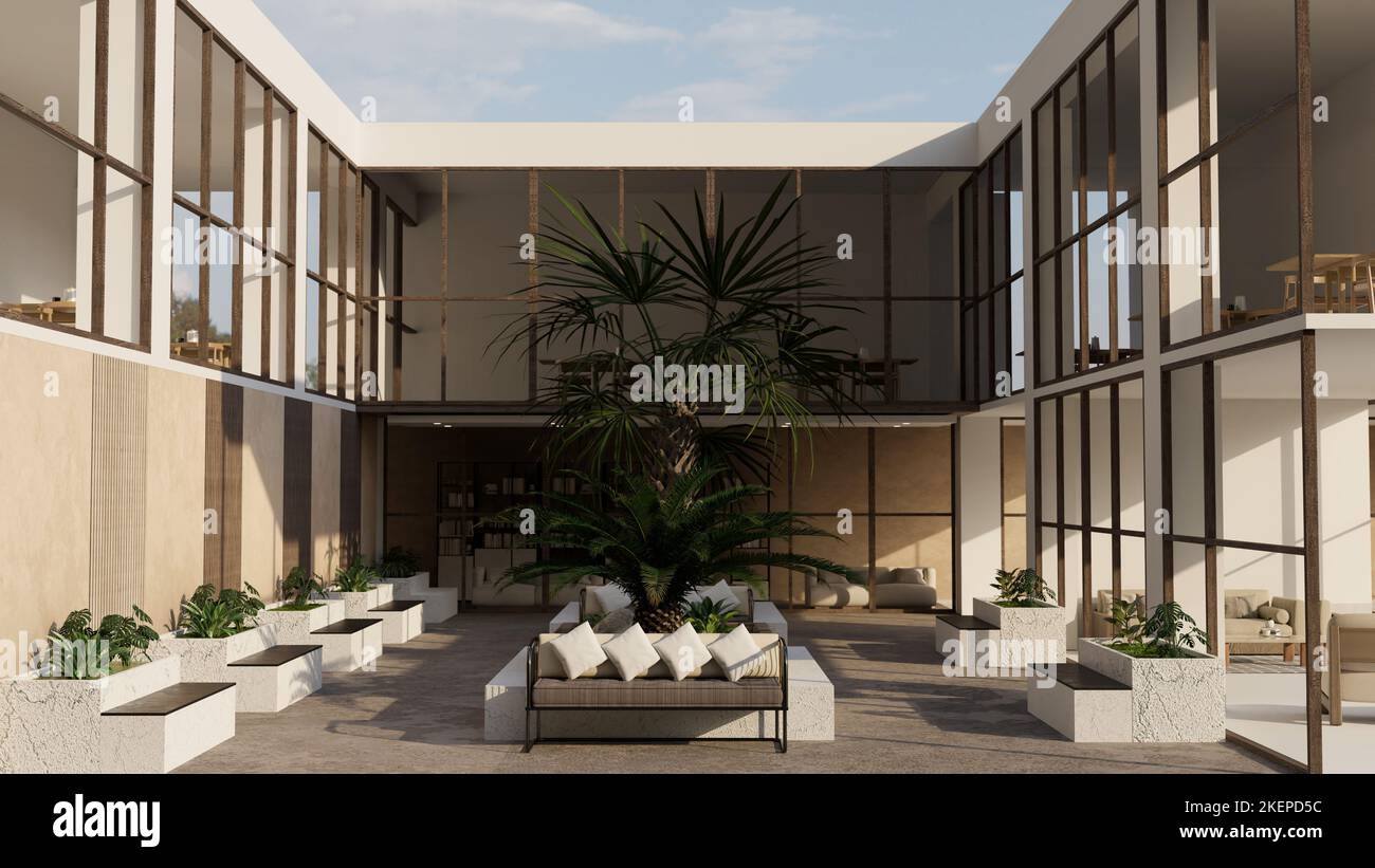 Modern loft contemporary relaxing area of building or co-office working ...
