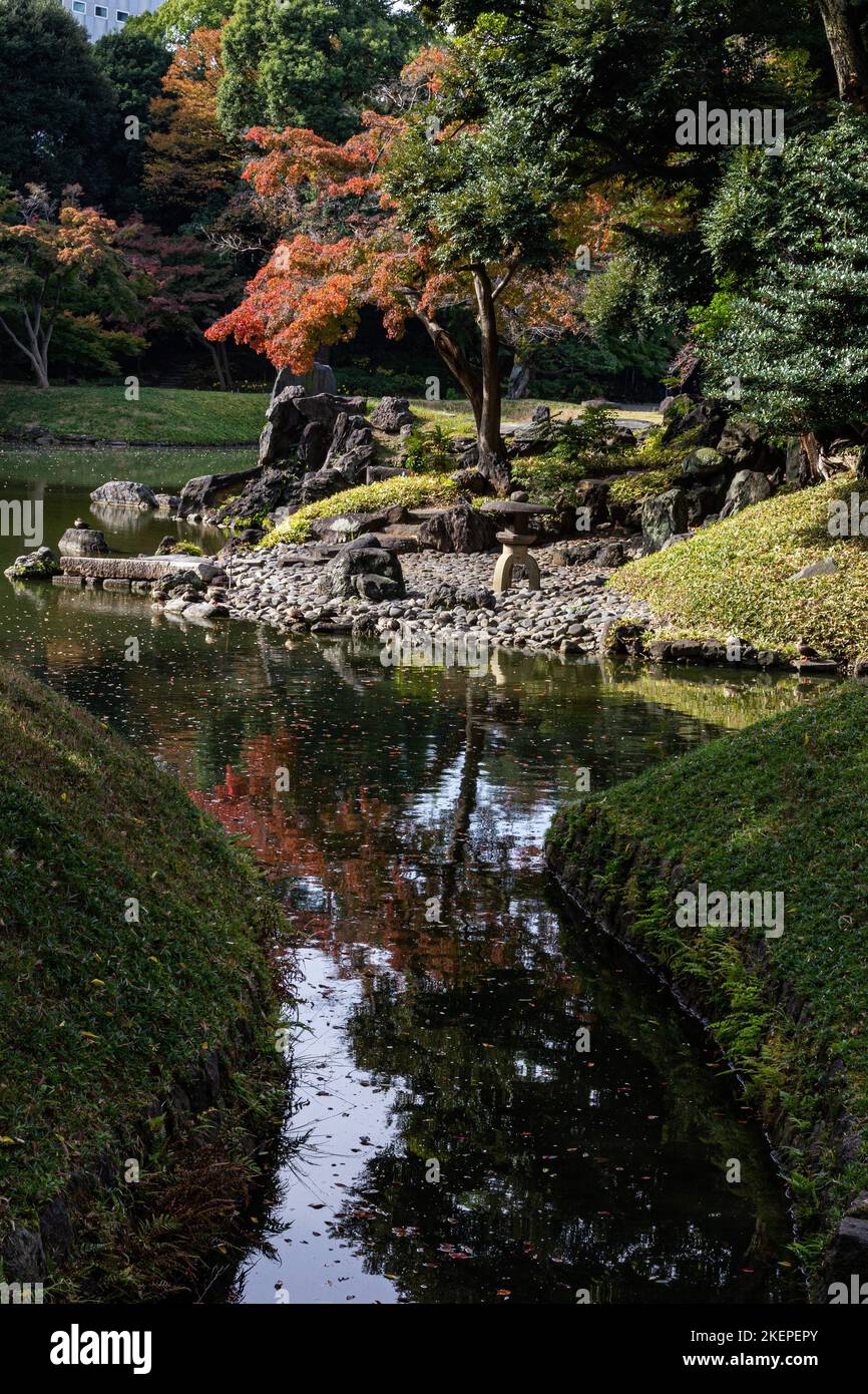 Koishikawa Korakuen Gardens is a strolling garden centered around a pond, reflecting the preference for the Chinese aesthetic with landscapes replicat Stock Photo