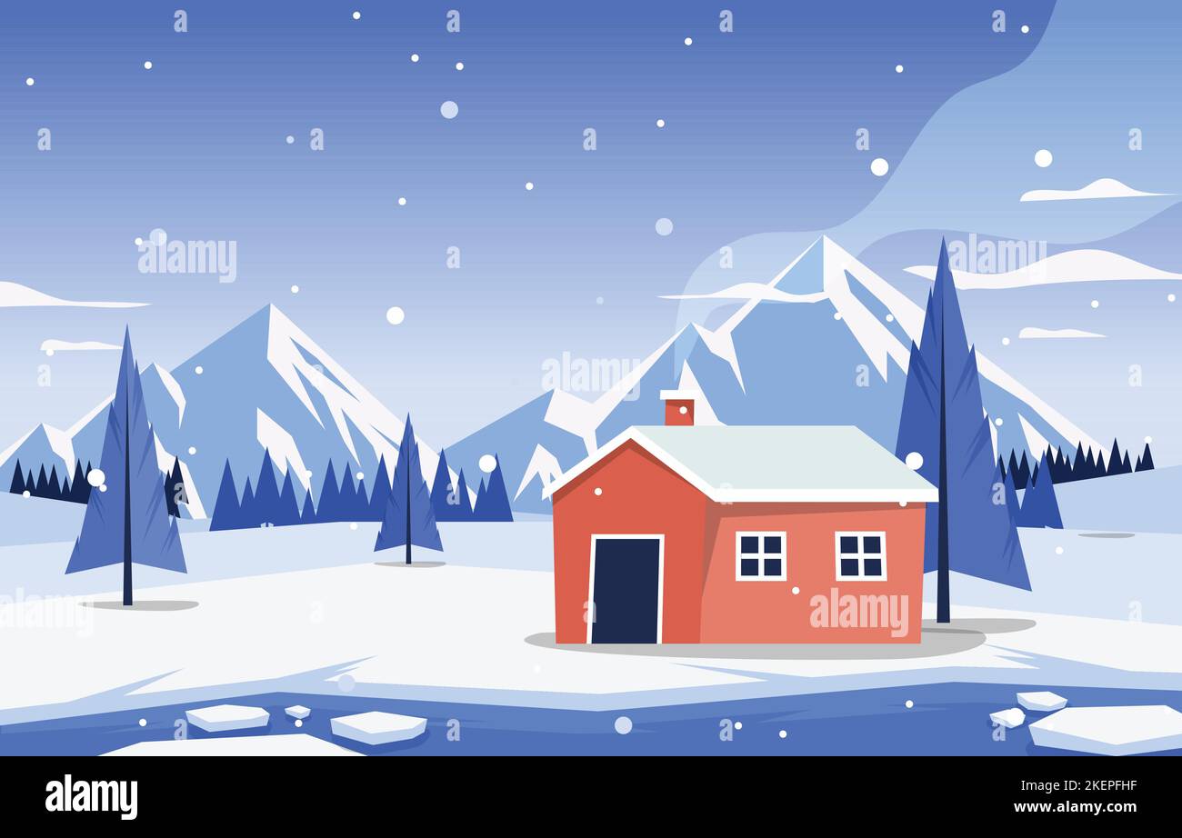 Beautiful Village House Mountain Winter Snow Landscape Stock Vector ...