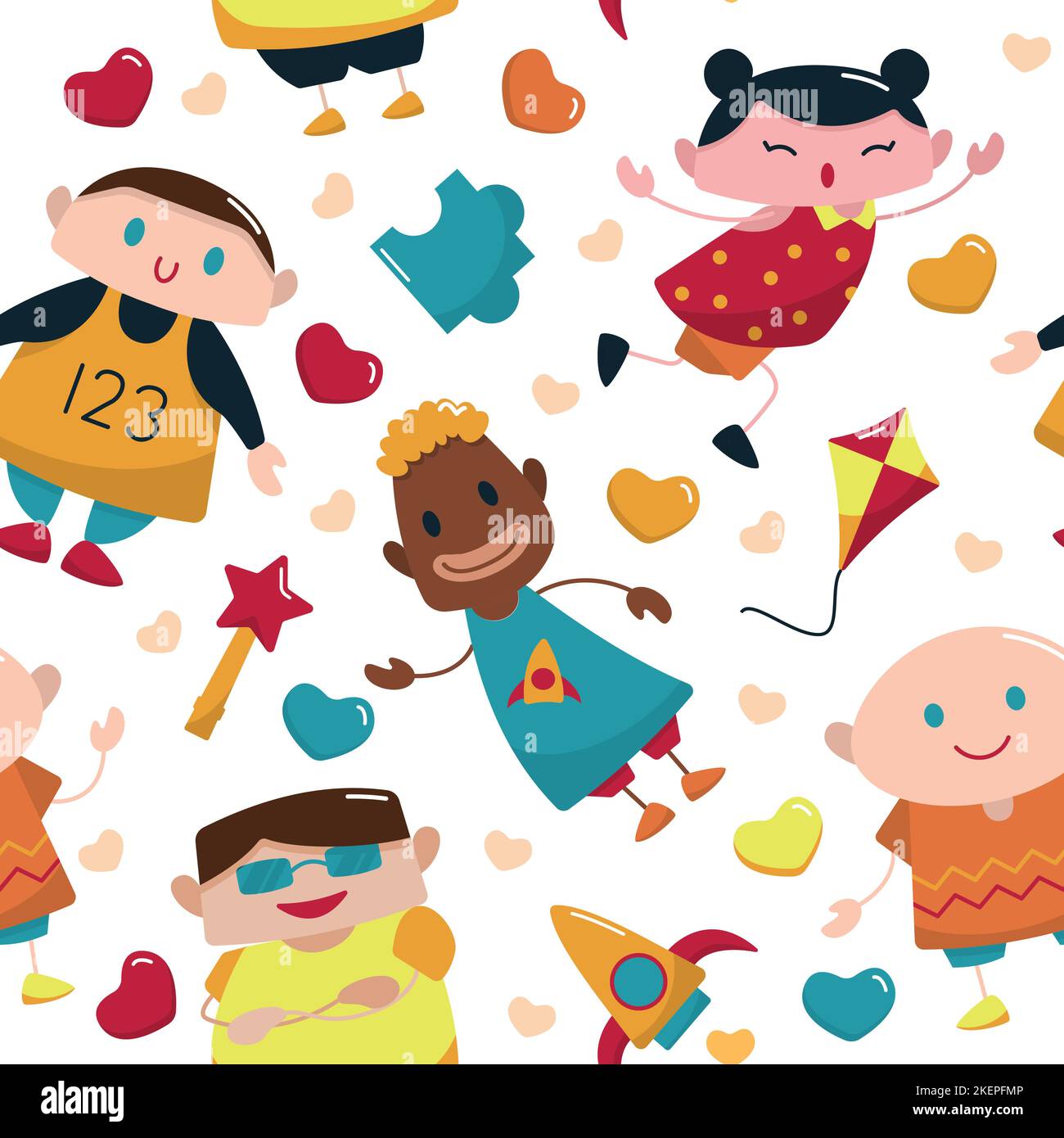 Happy Joy Kids Children Day Seamless Pattern Background Stock Vector