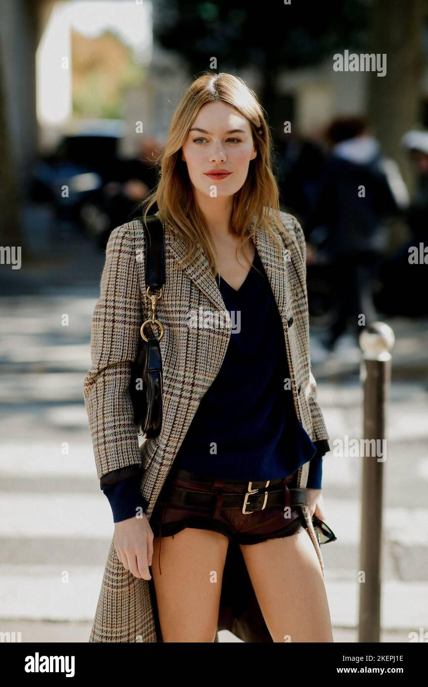 Street style, Camille Rowe arriving at Miu Miu Spring Summer 2023 show