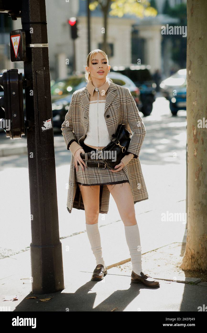 Street style, Jordanna Maia arriving at Miu Miu Spring Summer 2023 show