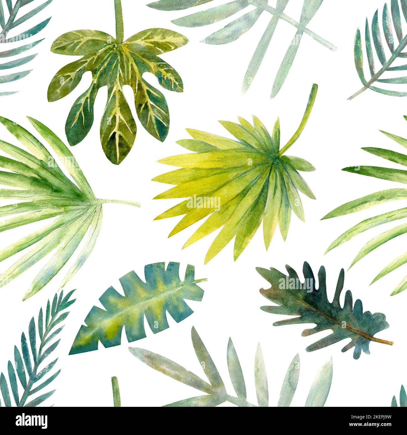 Seamless pattern with watercolor tropical leaves and flowers Stock ...
