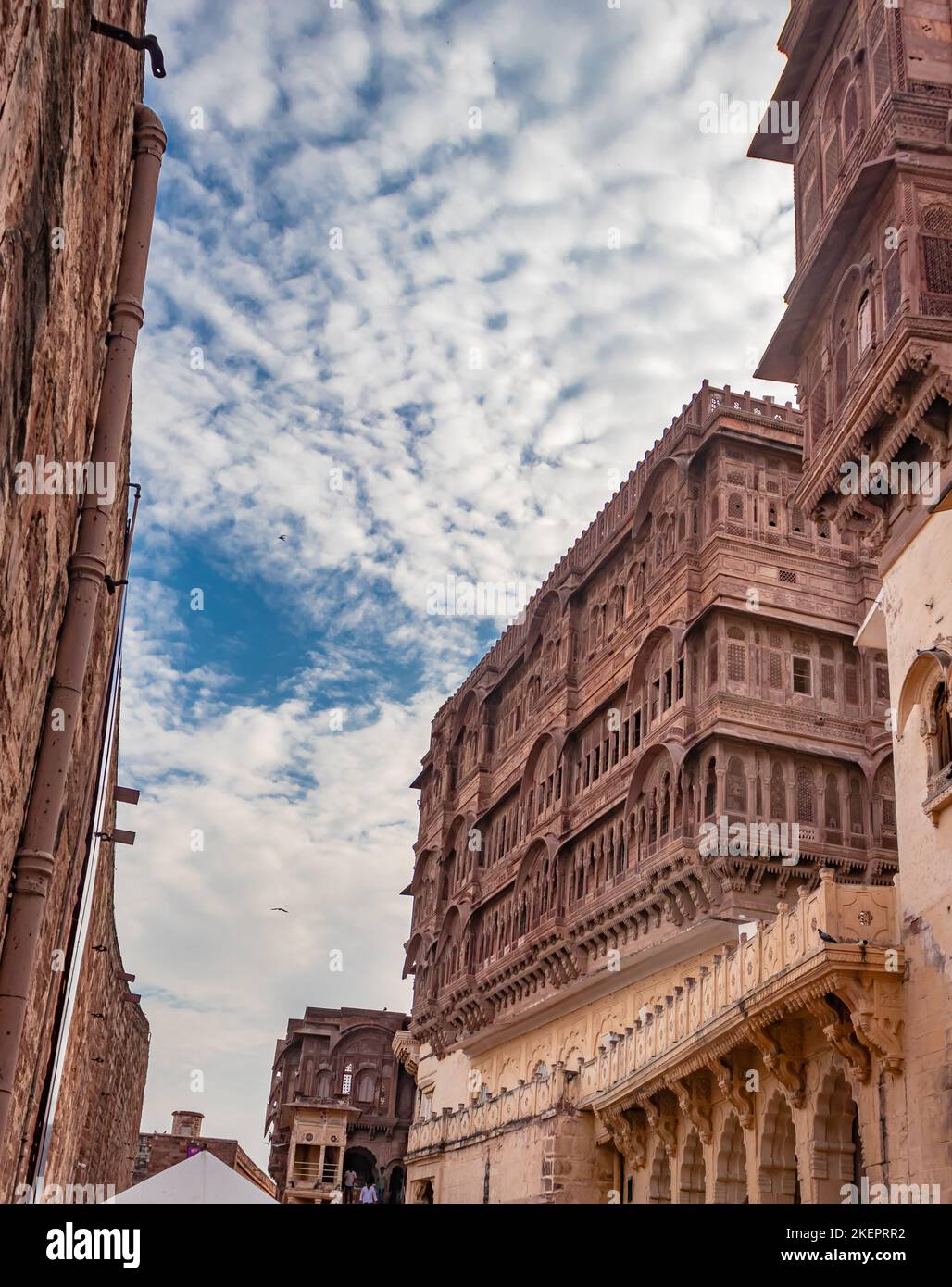 mehrangarh fort ancient king fort artistic design with bright blue sky from different angle Stock Photo