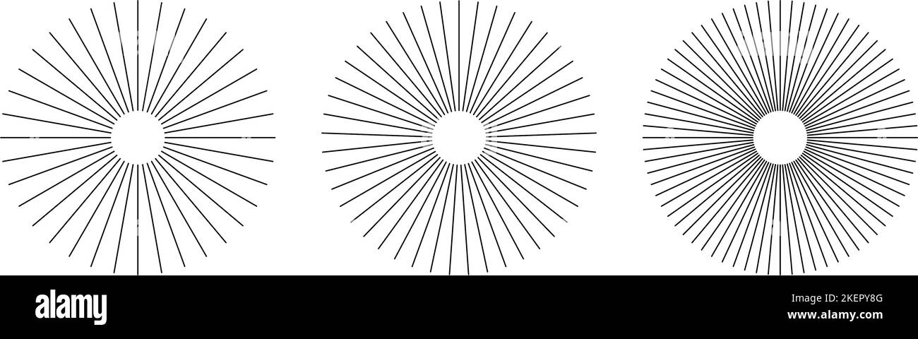 Radial circle lines. Circular radiating lines geometric element. Sun star rays symbol. Abstract geometric shapes. Design element. Vector illustration Stock Vector