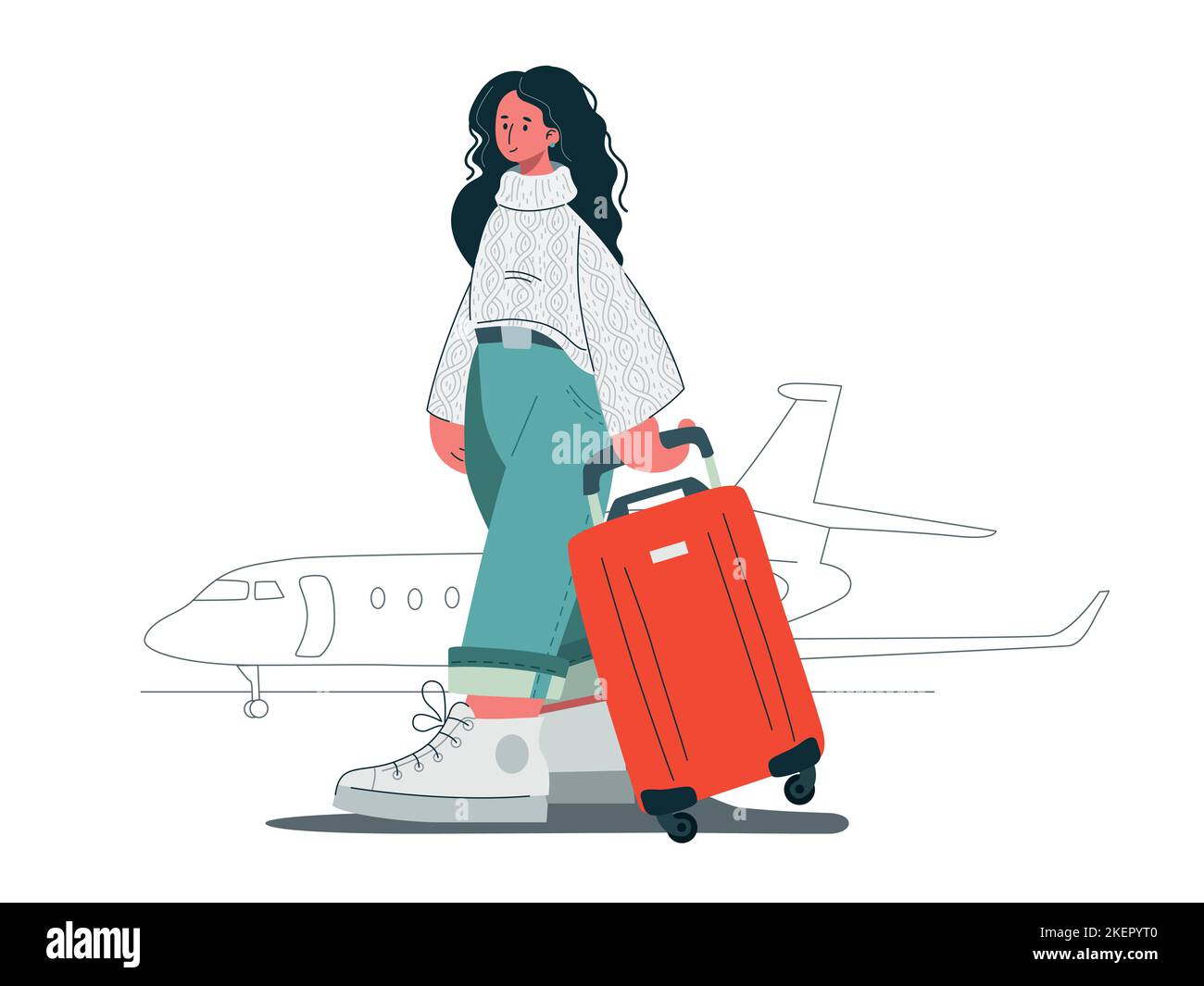 Traveler with luggage at the airport. The concept of travel. Vector illustration Stock Vector