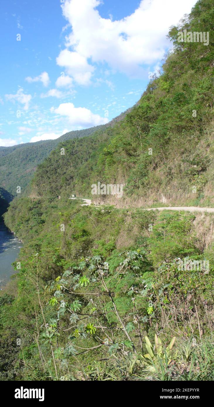 death road bolivia old andes scary dangerous  Stock Photo