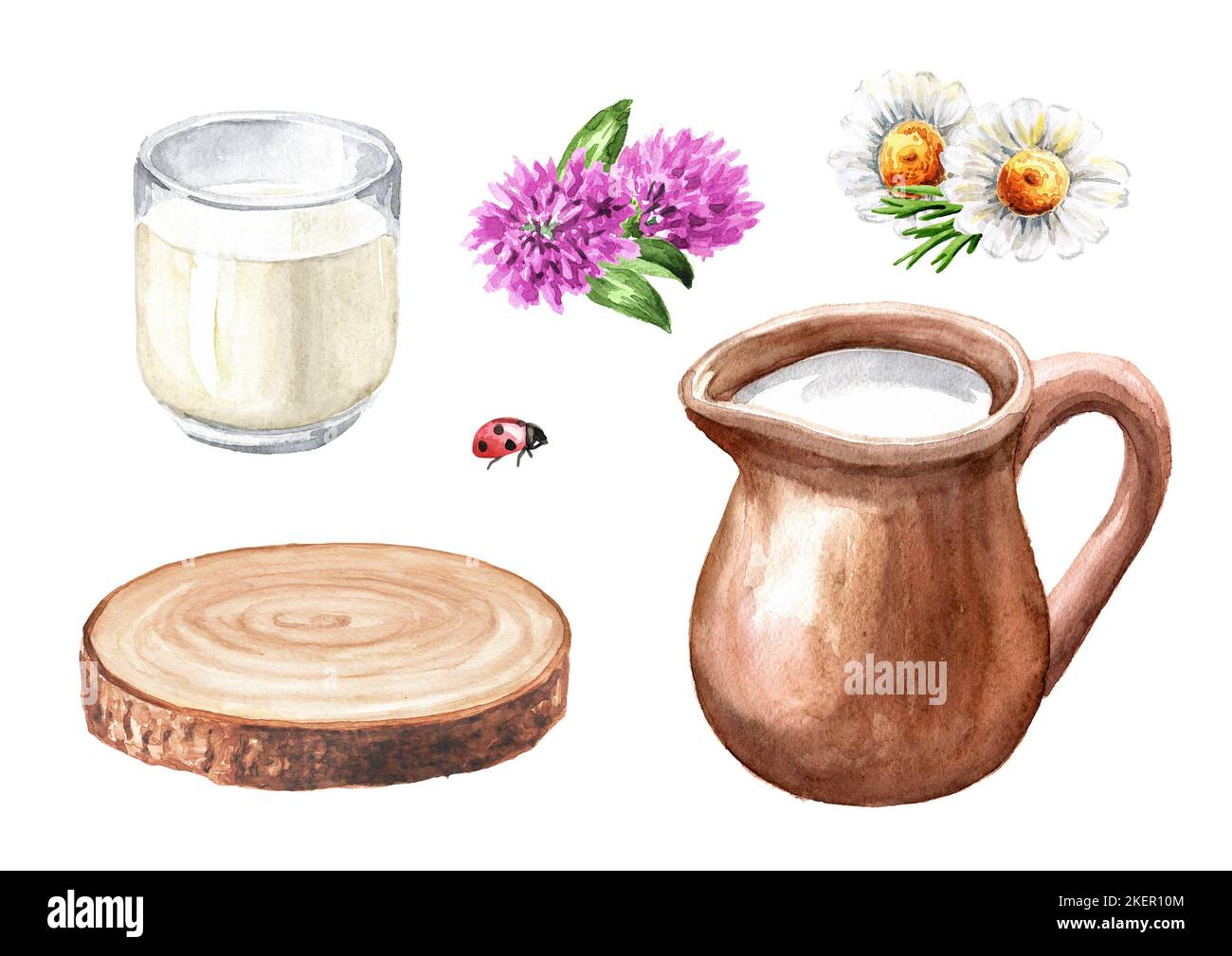 Cream milk set. Hand drawn watercolor illustration isolated on white ...