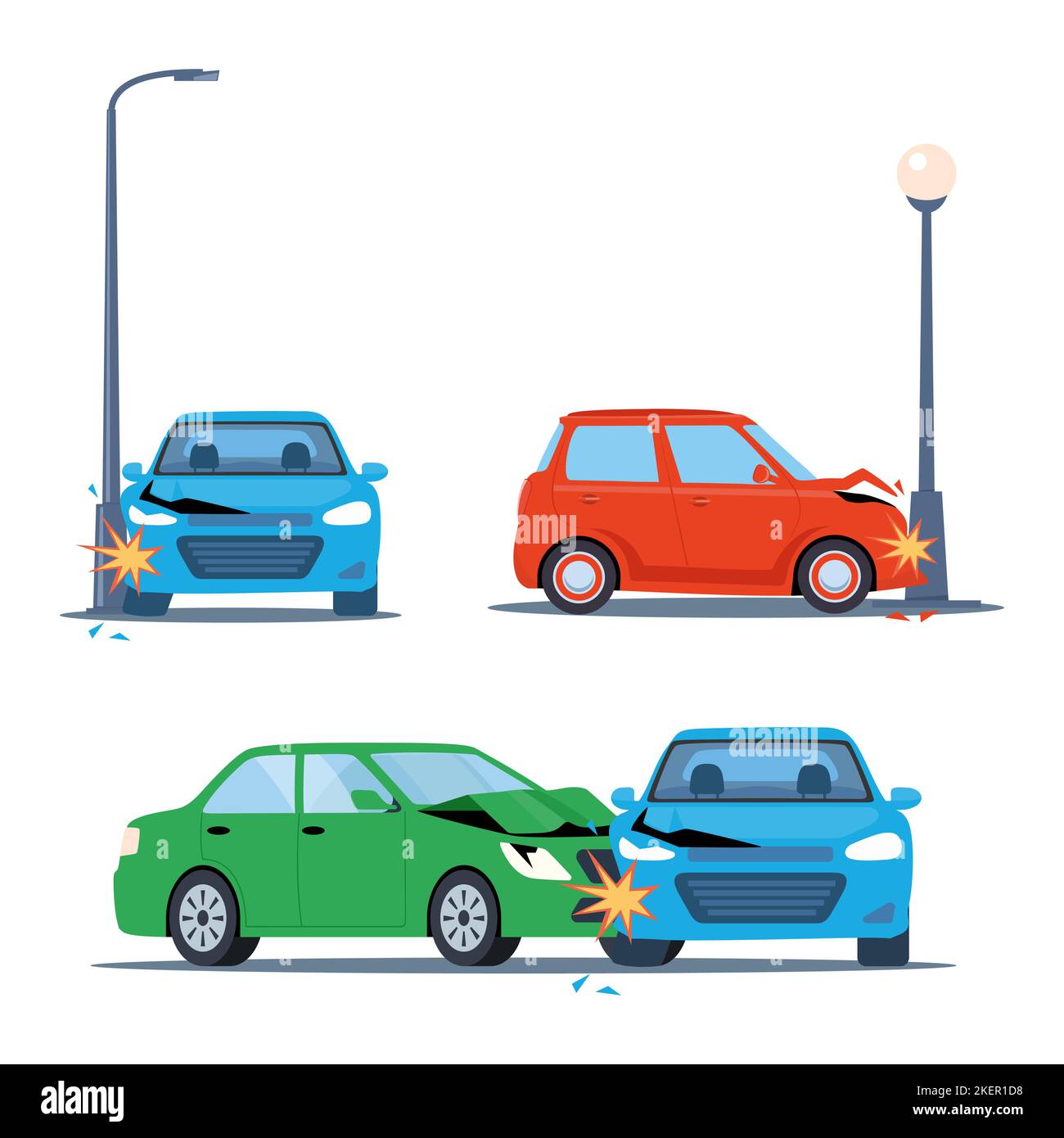 Car crash. Accident in the back of the cars Top view. Flat style Stock  Vector