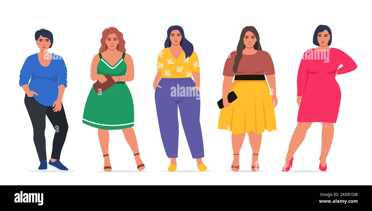 Body positive people. Plus size female characters, attractive curvy ...