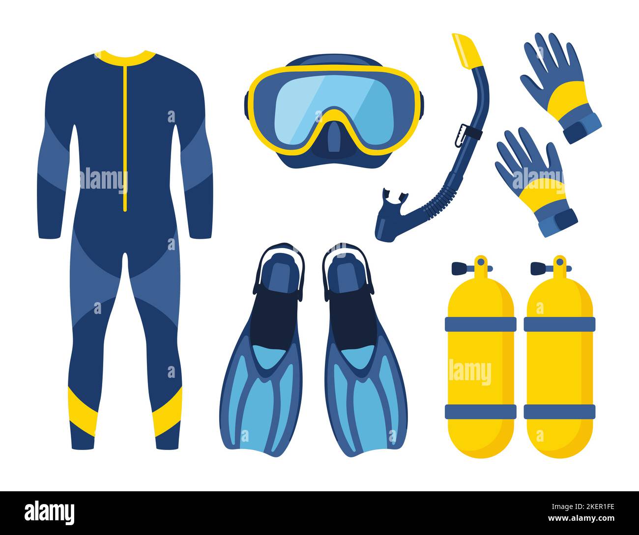 Diving equipment, set. Scuba diving, aqualung oxygen cylinders, diving ...