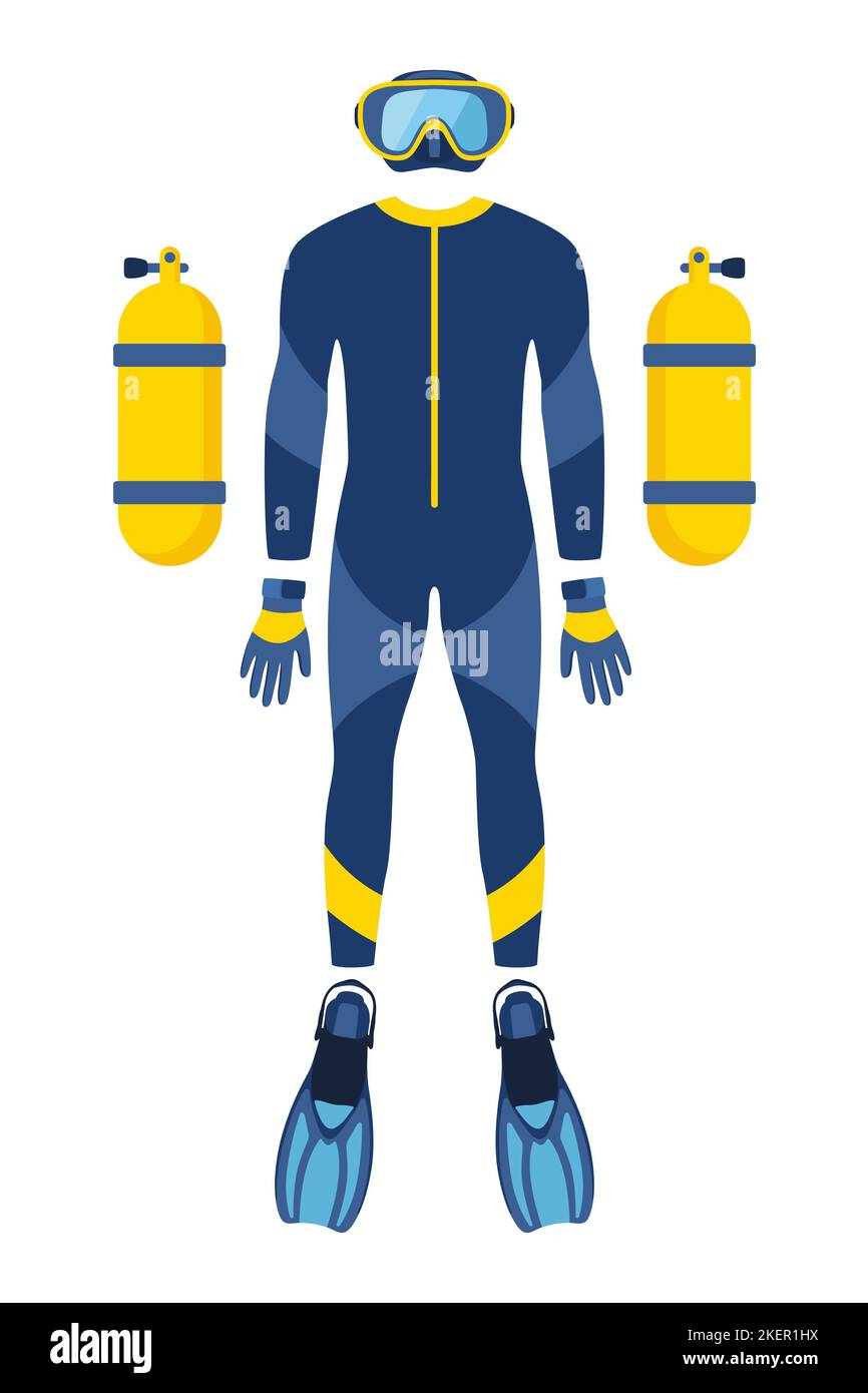 Diving equipment, set. Scuba diving, aqualung oxygen cylinders, diving