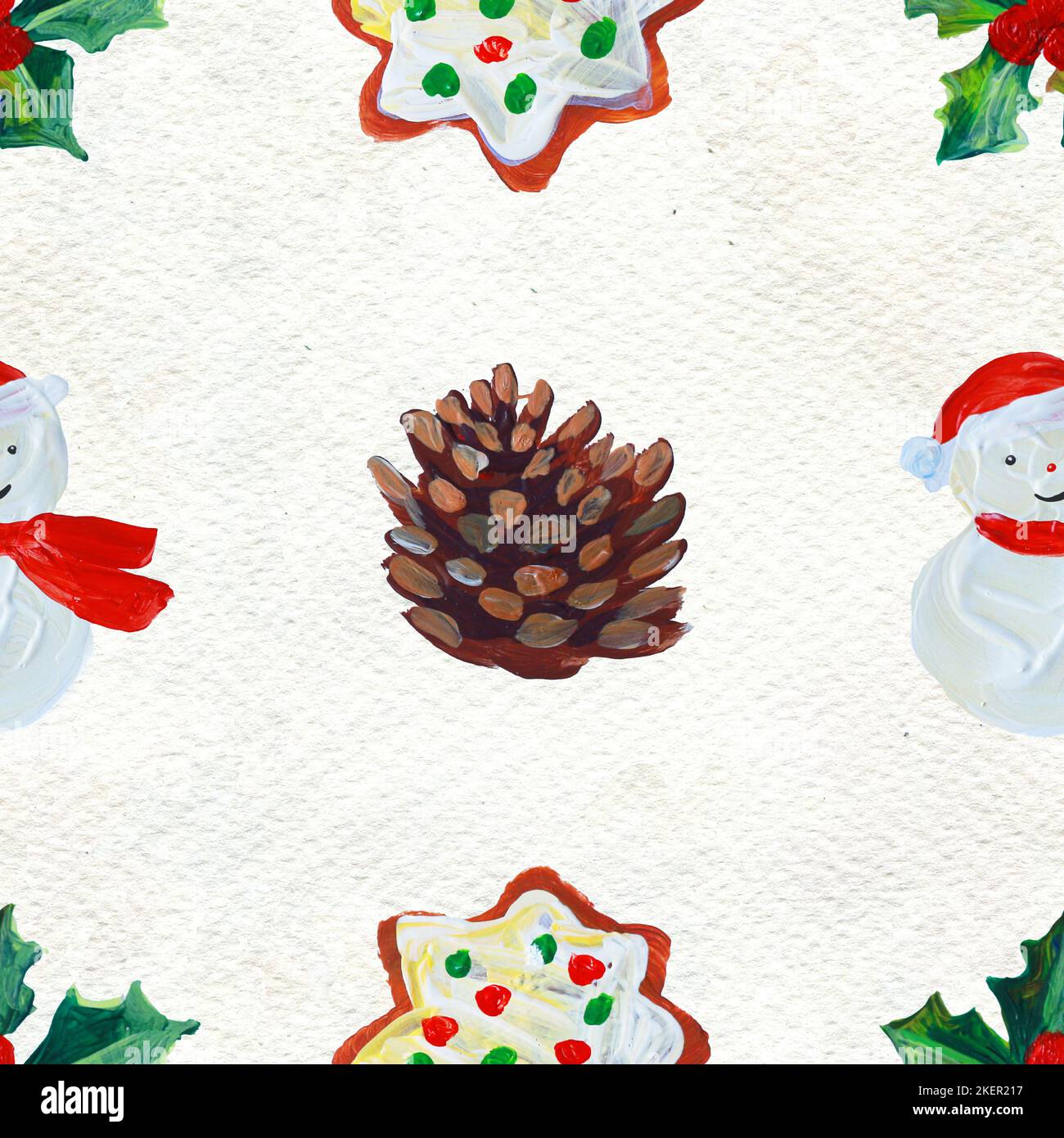 Watercolor Christmas seamless pattern. Hand painted holiday objects ...