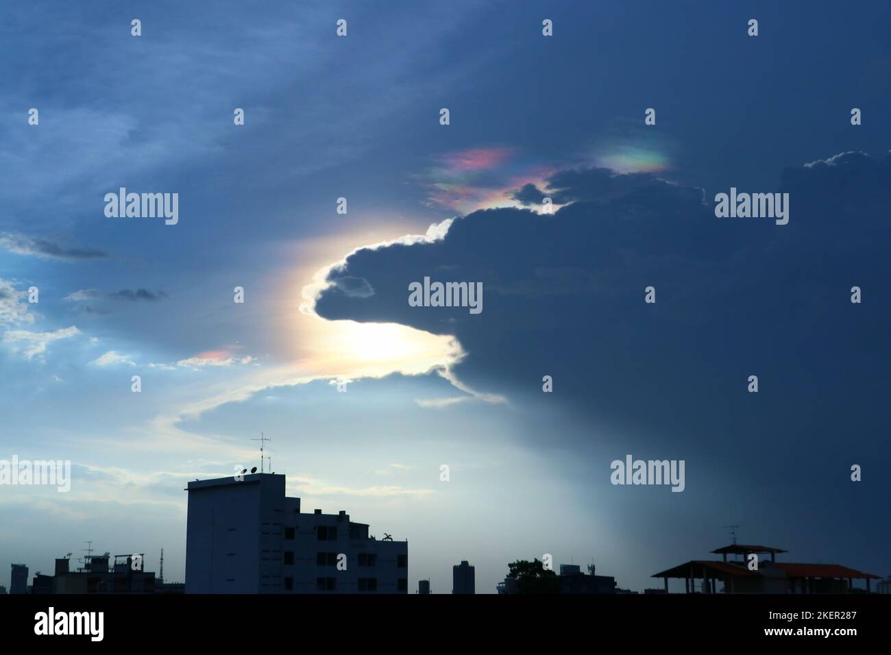 Iridescent pileus cloud, the rainbow color cloud Stock Photo