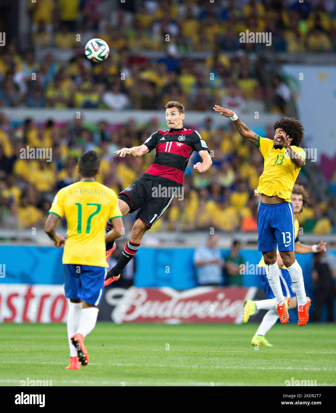 Belo Horizonte, 08.07.2014, Estadio Mineirao Miroslav Klose (Deutschland), Dante (Brasilien) Brasilien - Deutschland  Copyright (nur fŸr journalistisc Stock Photo