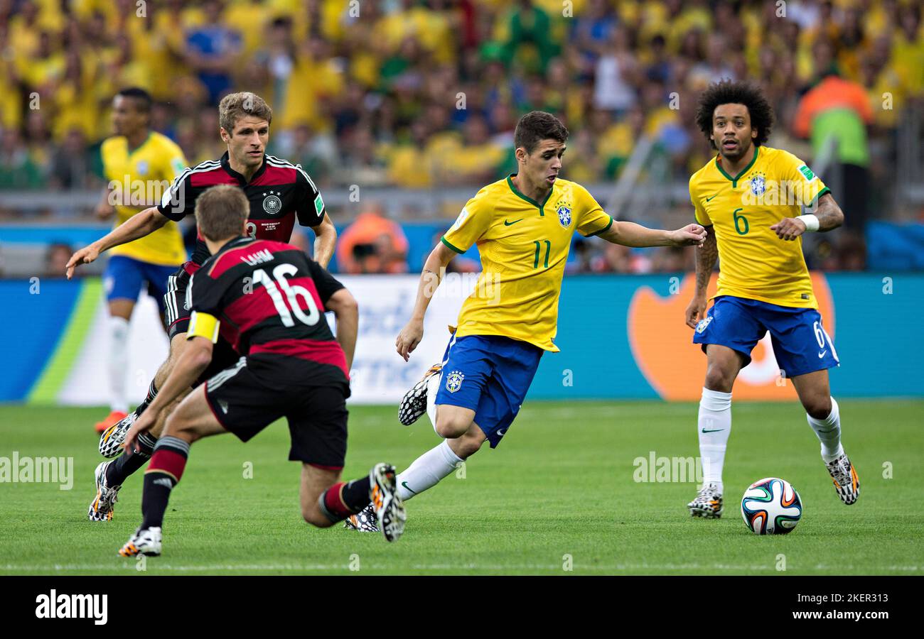 Belo Horizonte, 08.07.2014, Estadio Mineirao Oscar (Brasilien), Philipp Lahm (Deutschland) Brasilien - Deutschland  Copyright (nur fŸr journalistische Stock Photo
