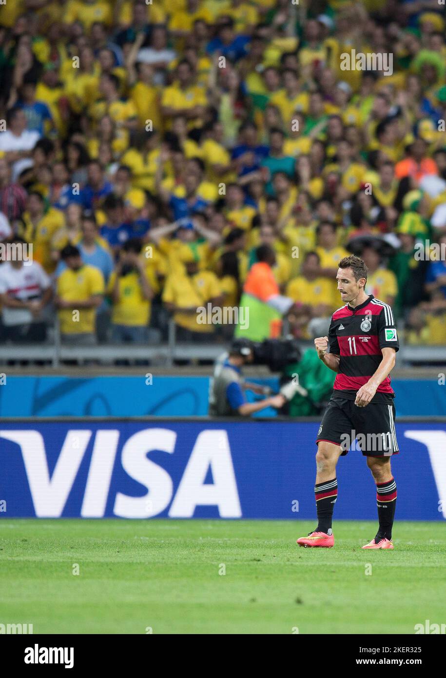 Belo Horizonte, 08.07.2014, Estadio Mineirao Torjubel: Miroslav Klose (Deutschland) Brasilien - Deutschland  Copyright (nur fŸr journalistische Zwecke Stock Photo
