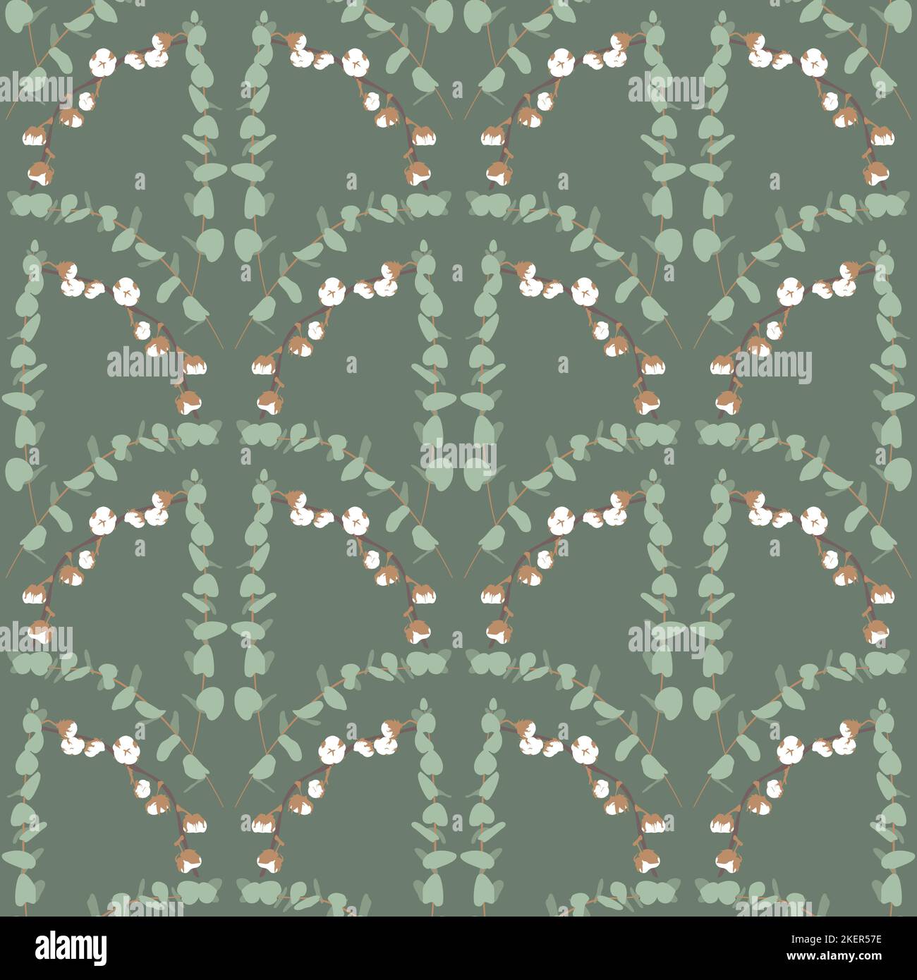 Boho seamless pattern with eucalyptus and cotton Stock Vector