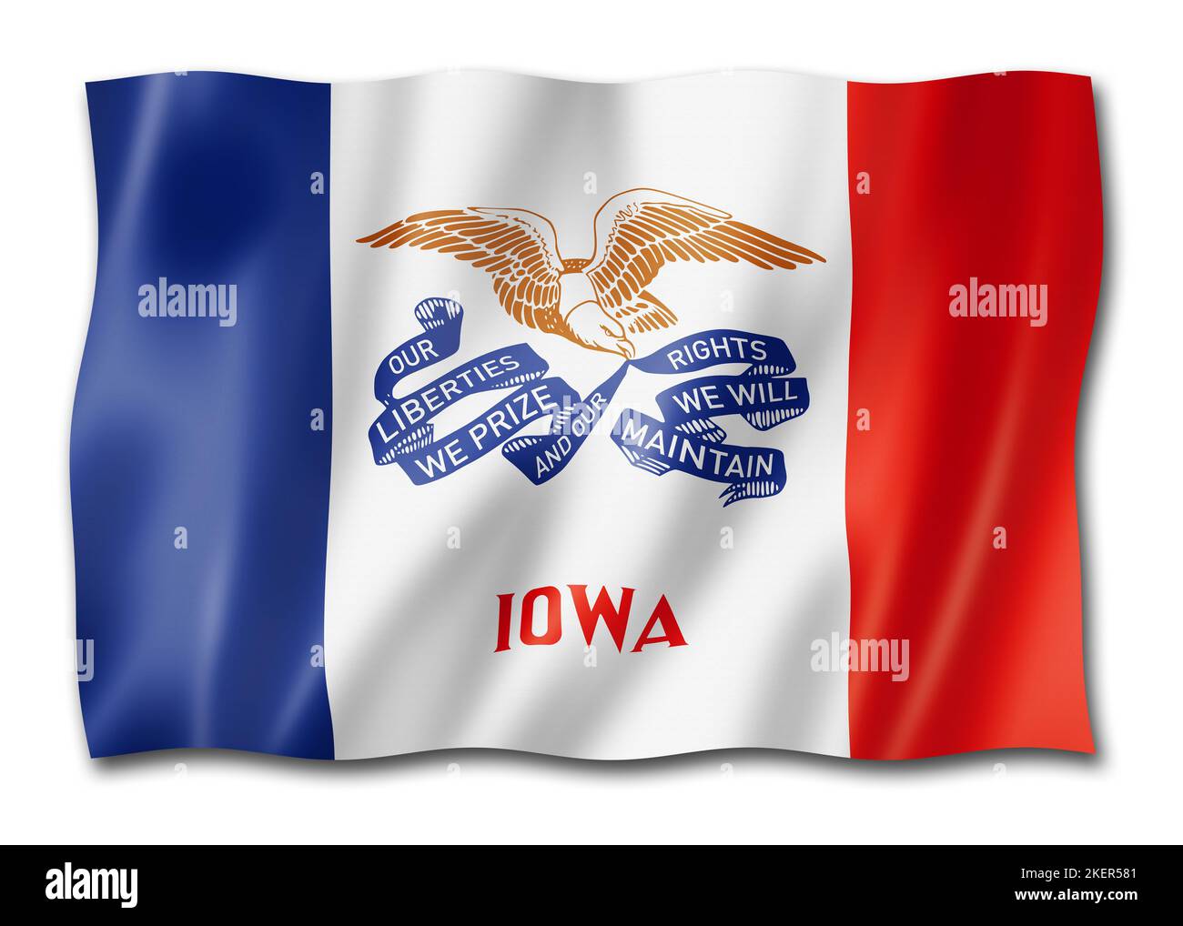 Iowa flag, united states waving banner collection. 3D illustration