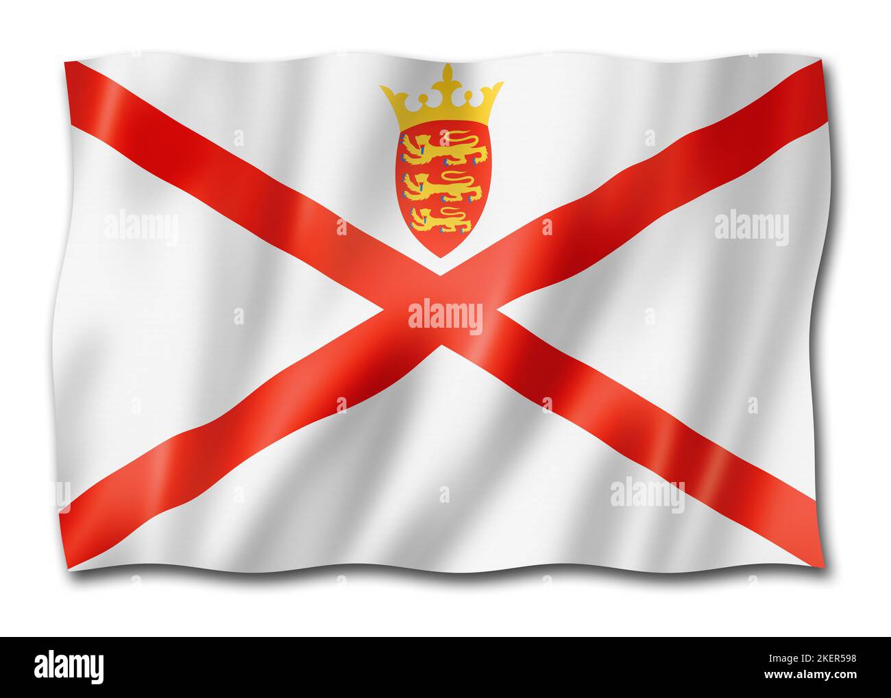 Jersey island flag, United Kingdom waving banner collection. 3D