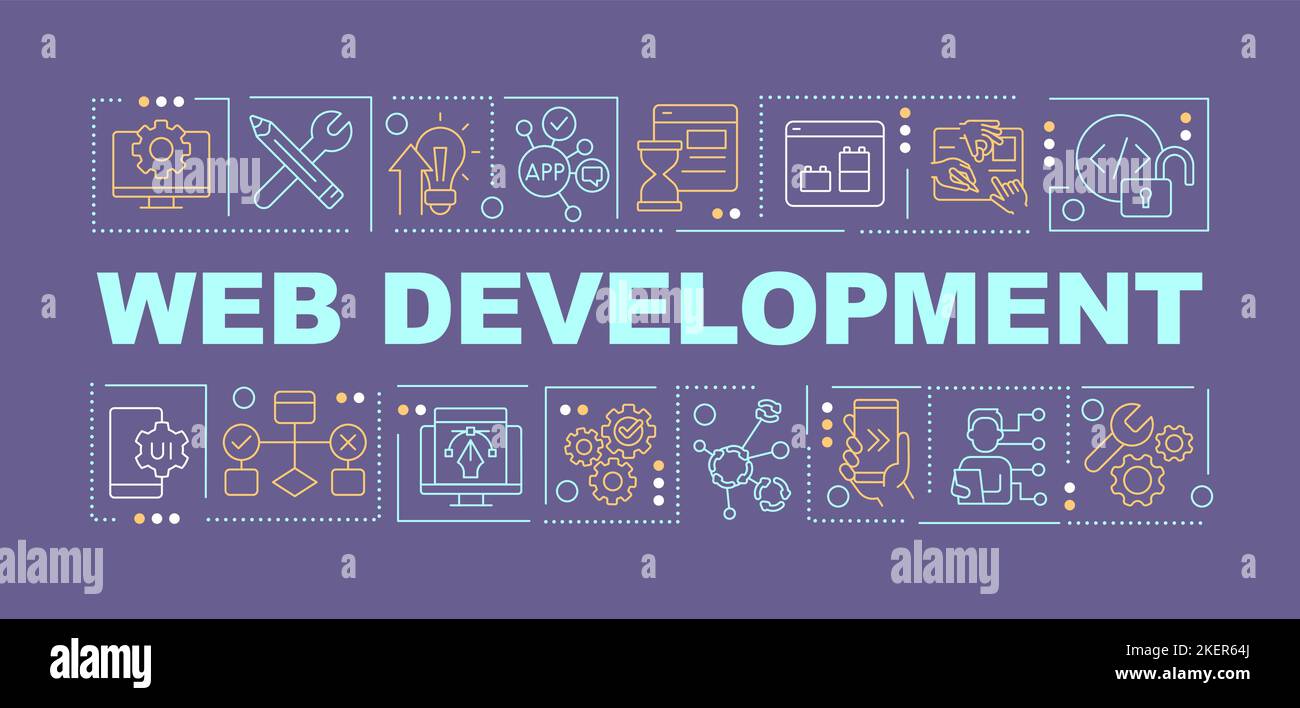 Web development word concepts dark blue banner Stock Vector