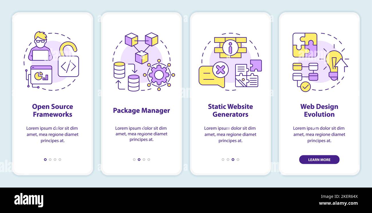 Biggest digital development trends onboarding mobile app screen Stock Vector
