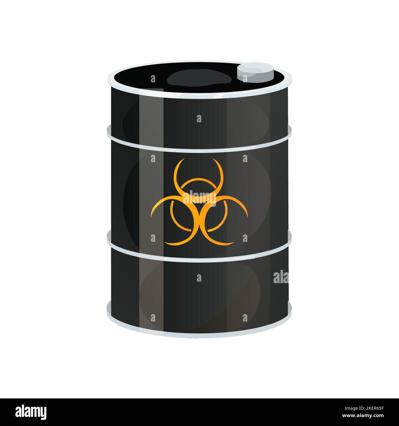 Metal black barrel toxic, radioactive dangerous sign in cartoon style isolated on white