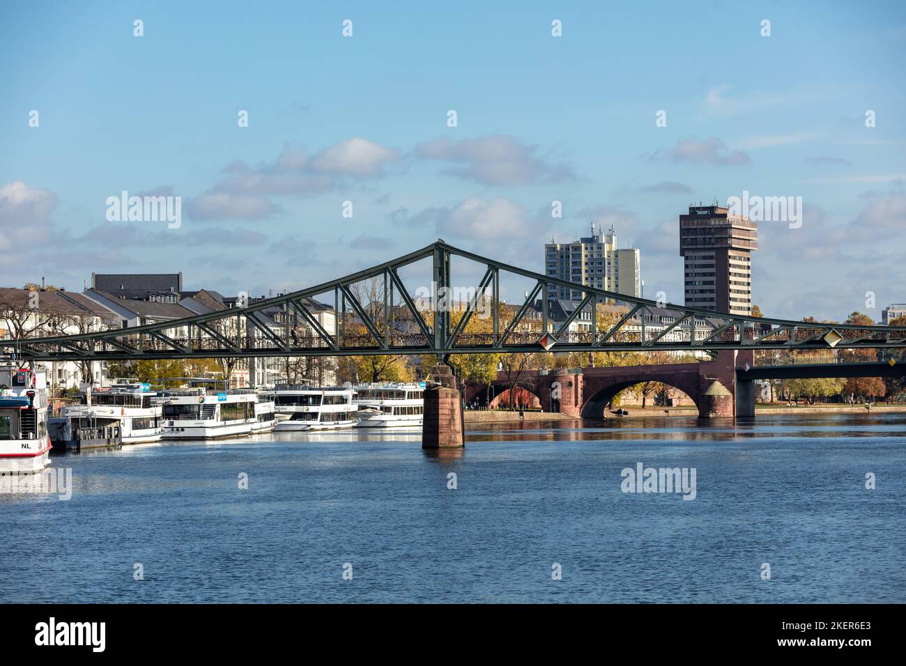 Frankfurt with Rhein river and wonderful bridges Stock Photo