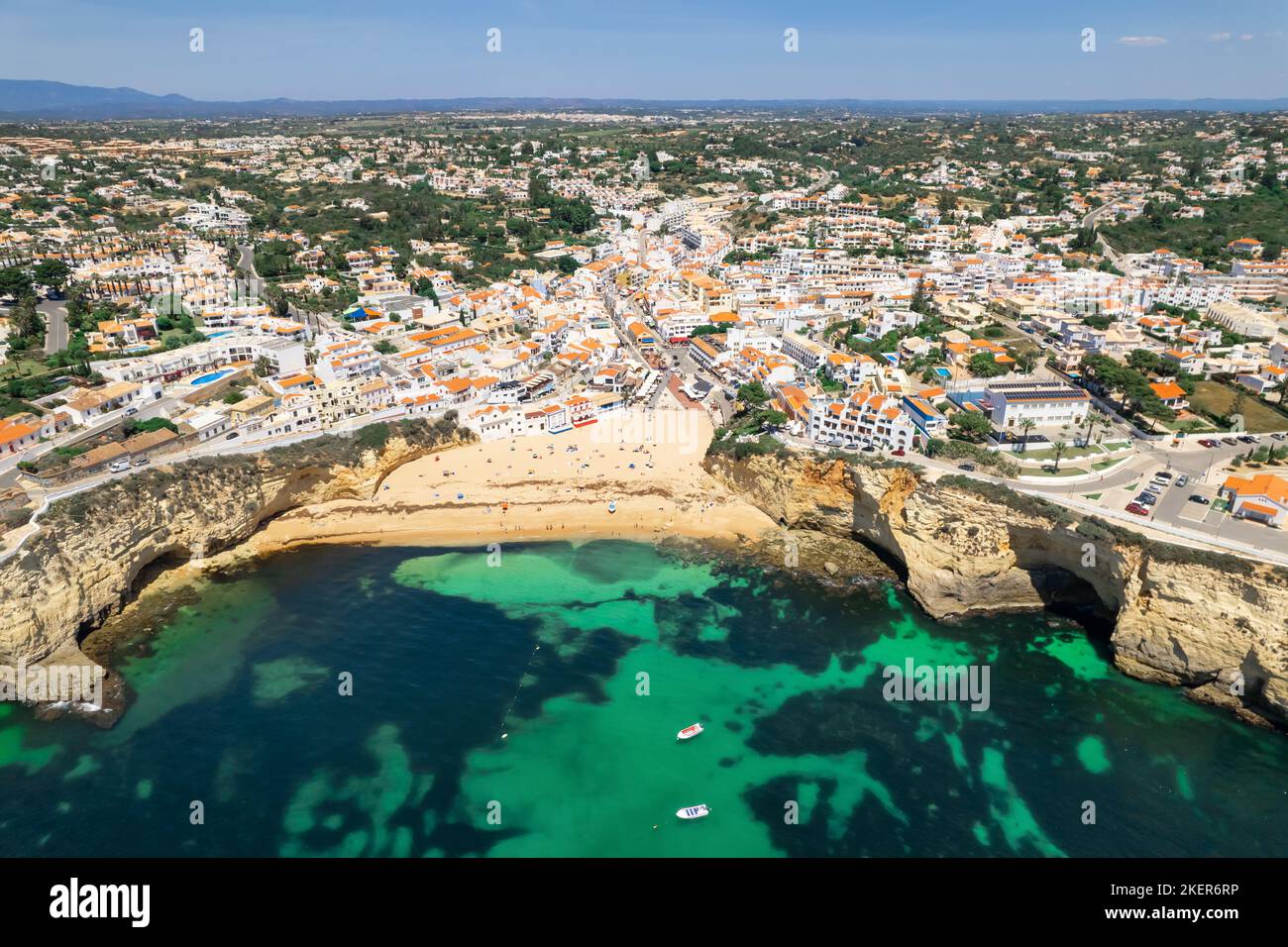 Landscape of the Carvoeiro town with beautiful beach in Algarve ...