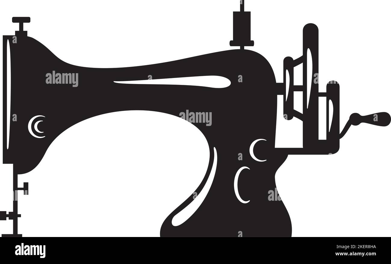 Retro Sewing Machine Black and White. Vector Illustration. Stock Vector