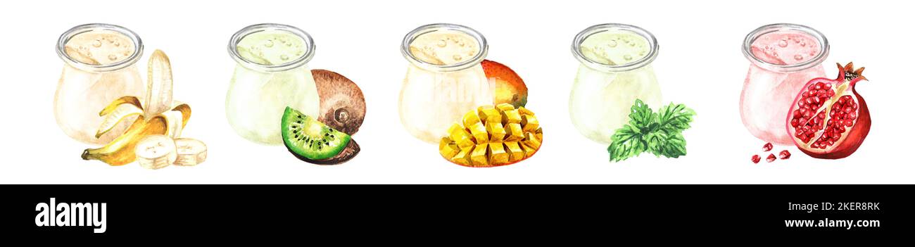 Cottage cheese with fruits and berries, rustic homemade. Hand drawn