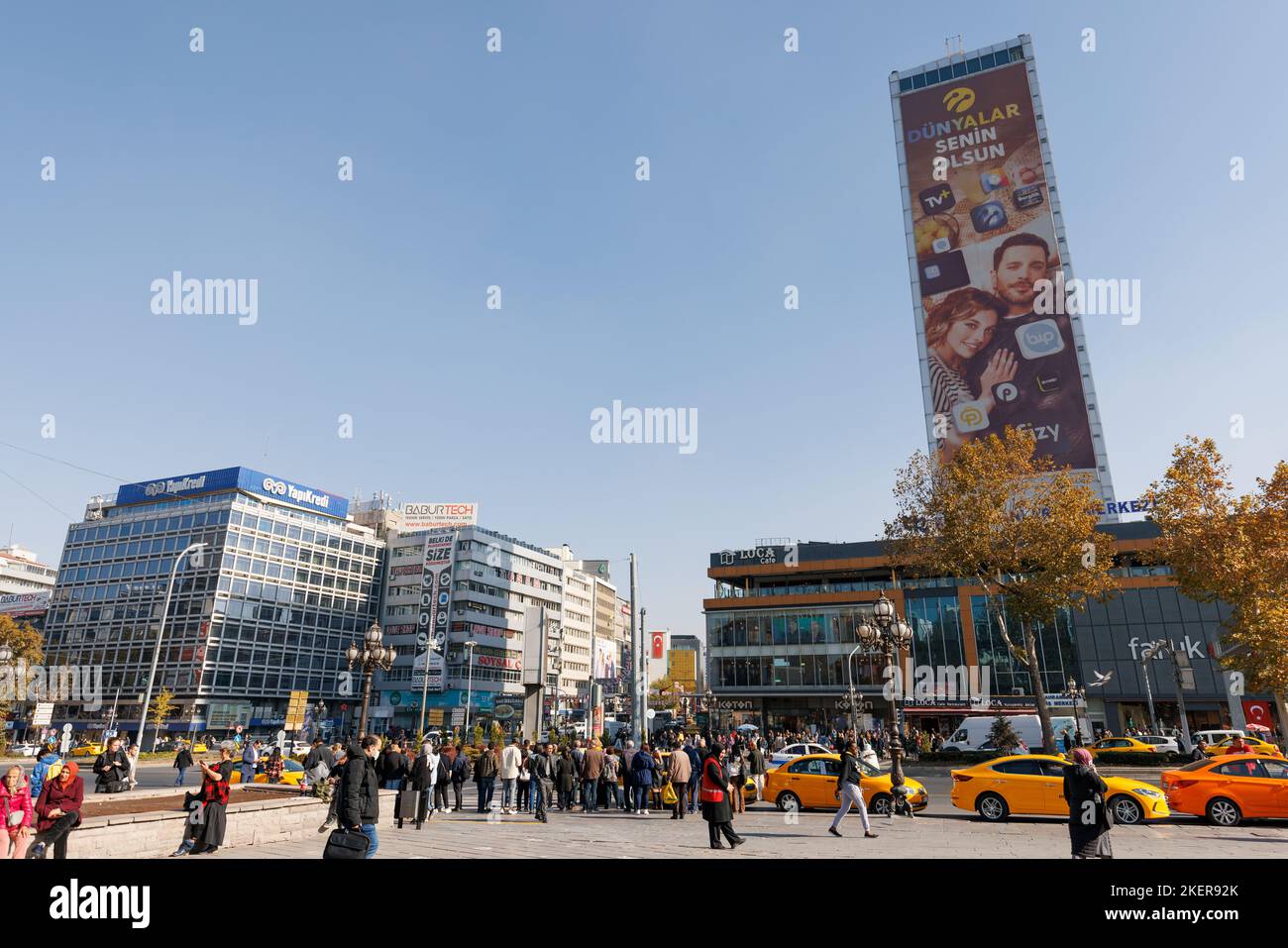 Ankara-Turkey, November 10, 2022: Wide angle photo of Kizilay Square | Kizilay Meydani, one of the most important centers and junction points of Ankar Stock Photo